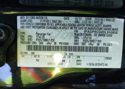 2013 Ford C-Max Energi Sel from USA, damaged, VIN 1FADP5CU2DL510935